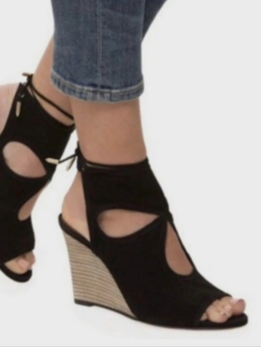 AQUAZZURA Black Suede Cut-out Wedge w/Heel Tie, Size 39 - Picture 9 of 9